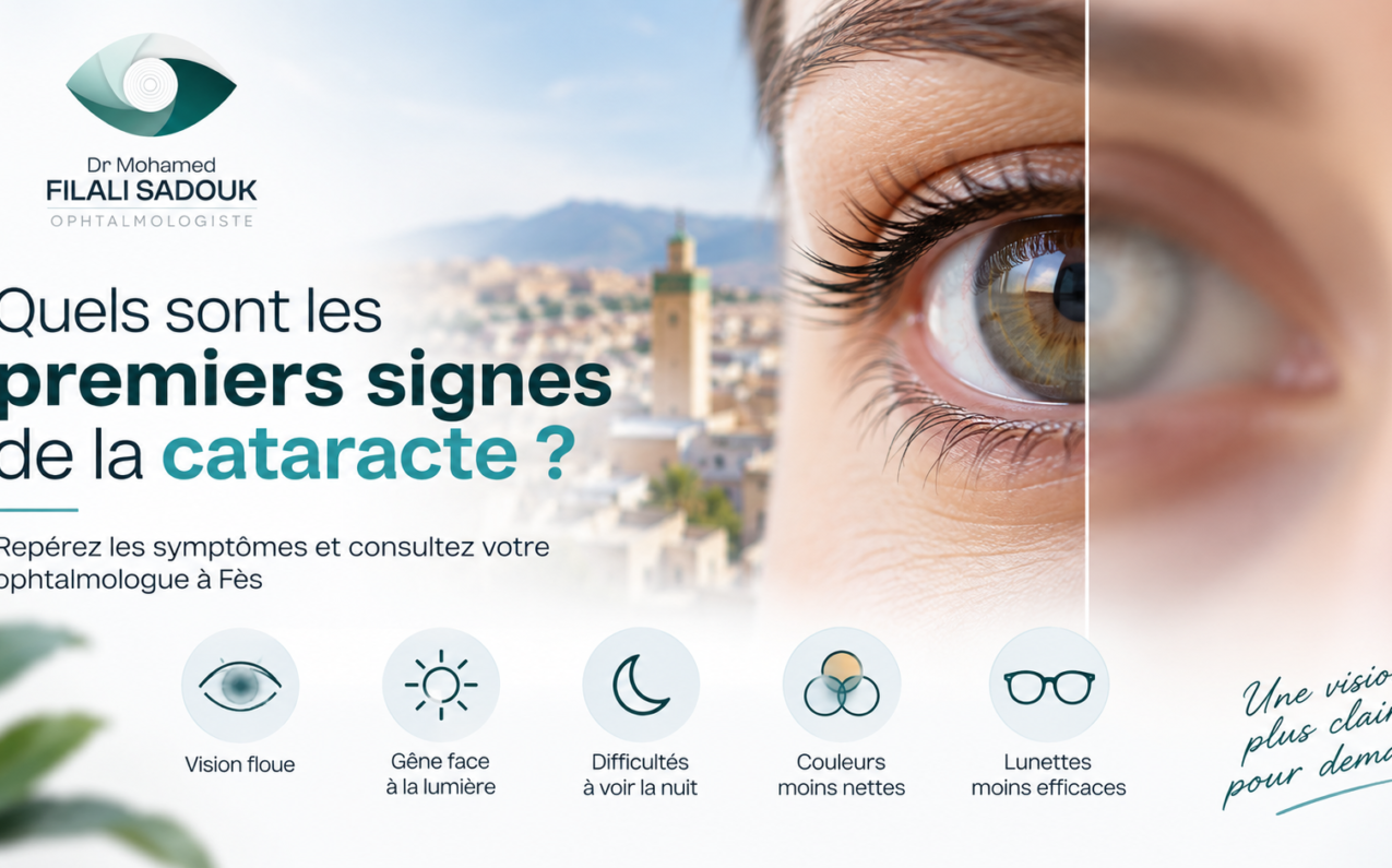 Ophtalmologue Fès Ophtalmologue à Fès Cabinet ophtalmologie Fès Médecin ophtalmologue Fès Examen de la vue Fès Consultation ophtalmologique Fès Santé des yeux Vision Yeux Fatigue oculaire Stress et yeux Vision floue Sécheresse oculaire Prévention des maladies des yeux Dr Mohamed Sadouk Filali